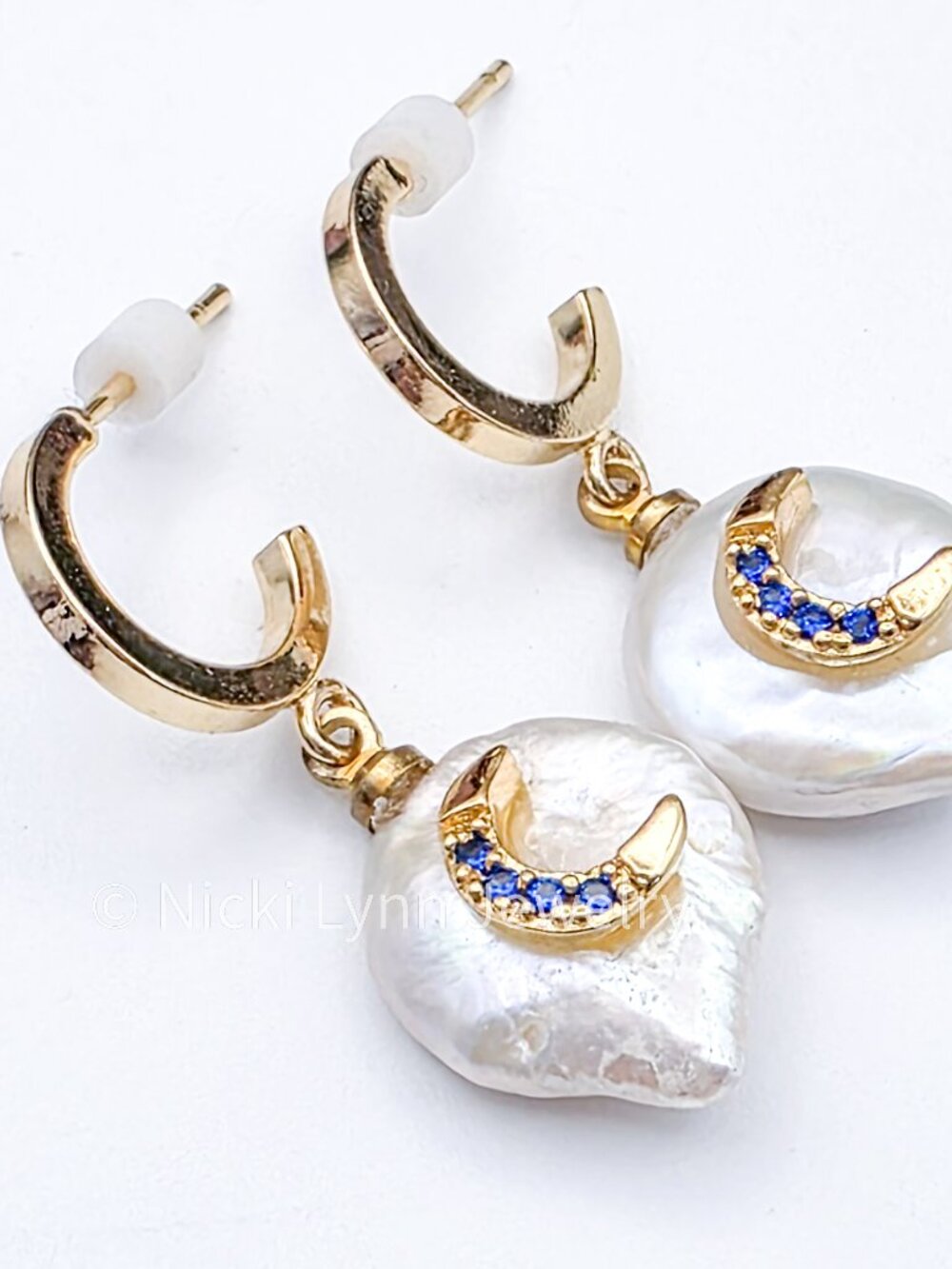 Baroque Pearl Huggie Hoop Drop Earrings - Picture 3 of 3